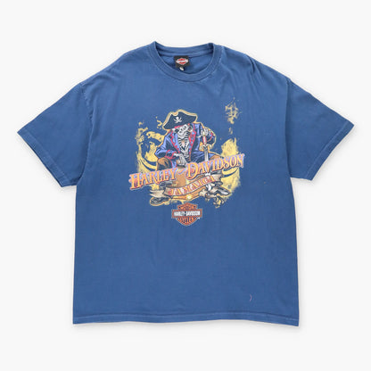 Vintage HARLEY DAVIDSON 'Blackbeard Revenge' Pirate Blue Motorcycle T-Shirt (XXL)