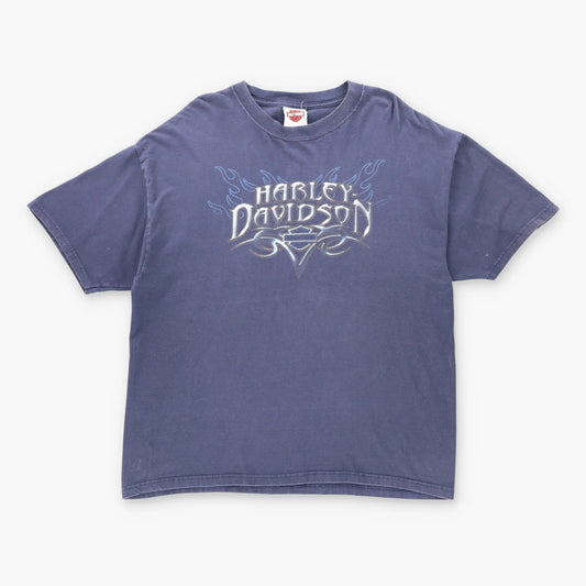 Vintage HARLEY DAVIDSON Y2K Blue Flame Navy USA Made T-Shirt (XL)