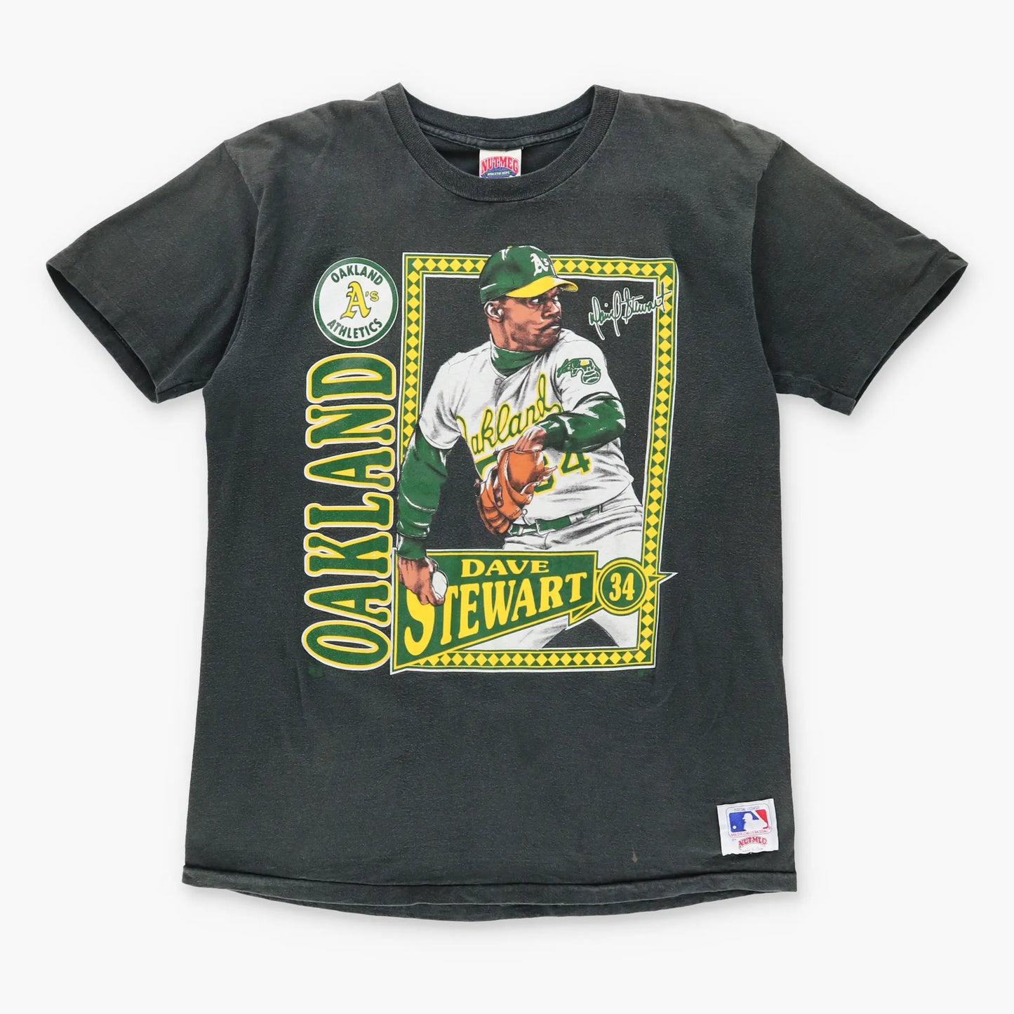 Vintage OAKLAND A'S Dave Stewart MLB USA Made Grey Baseball T-Shirt (XL)