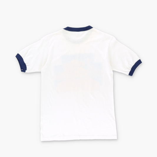 1981 PACMAN Video Game USA Made White & Blue Retro Ringer Tee (S)