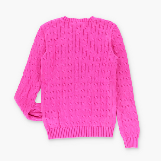 RALPH LAUREN SPORT Embroidered Logo Hot Pink & Green Cable Knit Sweater (M)