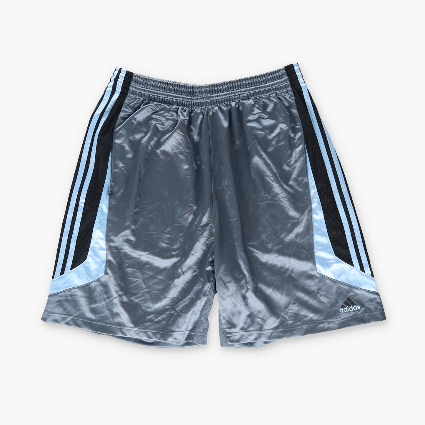 ADIDAS Metallic Embroidered Logo Silver Basketball Jorts (XL)