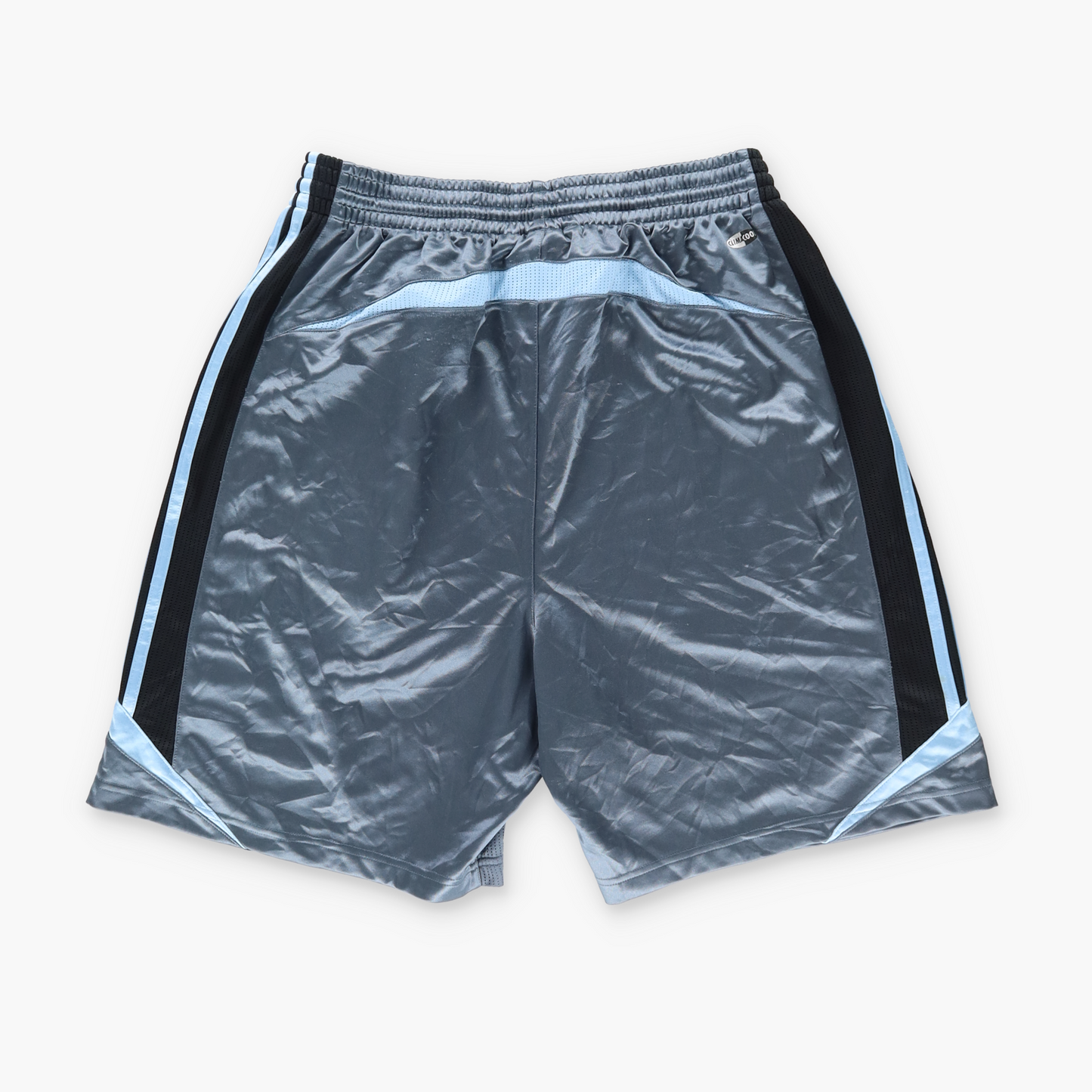 ADIDAS Metallic Embroidered Logo Silver Basketball Jorts (XL)