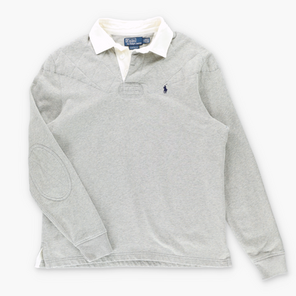 RALPH LAUREN POLO Custom Fit Quilting Detail Grey & Navy Rugby Jumper (L)