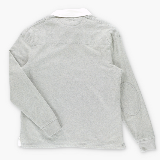 RALPH LAUREN POLO Custom Fit Quilting Detail Grey & Navy Rugby Jumper (L)