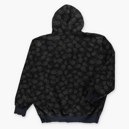 Studded Skull All Over Black Full Zip Hoodie Sweatshirt (XL)