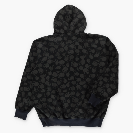 Studded Skull All Over Black Full Zip Hoodie Sweatshirt (XL)