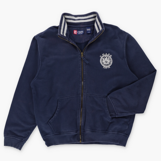 CHAPS Navy Blue & White Embroidered Logo Patch Full Zip Sweatshirt (L)