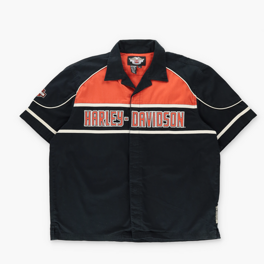 HARLEY DAVIDSON Spell Out Embroidered Logo Button Up Shirt (XL)