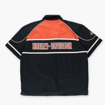 HARLEY DAVIDSON Spell Out Embroidered Logo Button Up Shirt (XL)