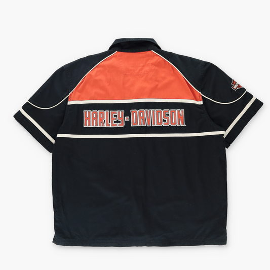HARLEY DAVIDSON Spell Out Embroidered Logo Button Up Shirt (XL)