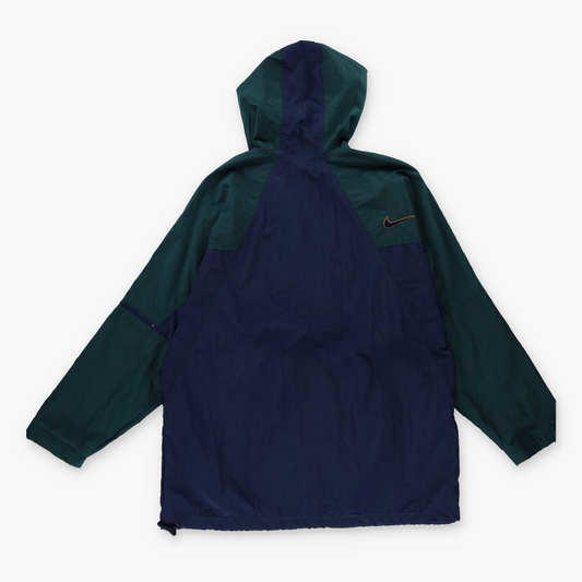 NIKE AIR Dark Green & Navy Hooded Zip-Up Spray Windbreaker Jacket (2XL)