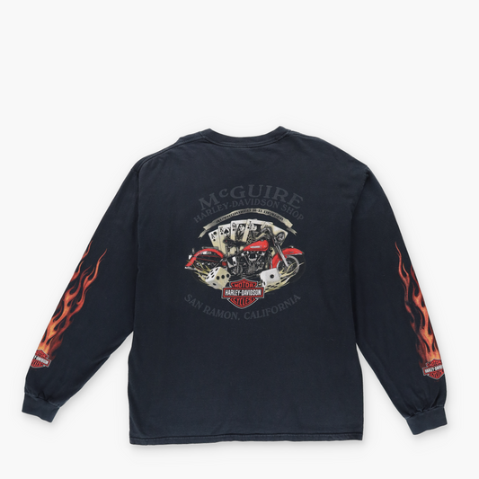HARLEY DAVIDSON Flame Poker Motorcycle Graphic Long Sleeve T-Shirt (L-XL)