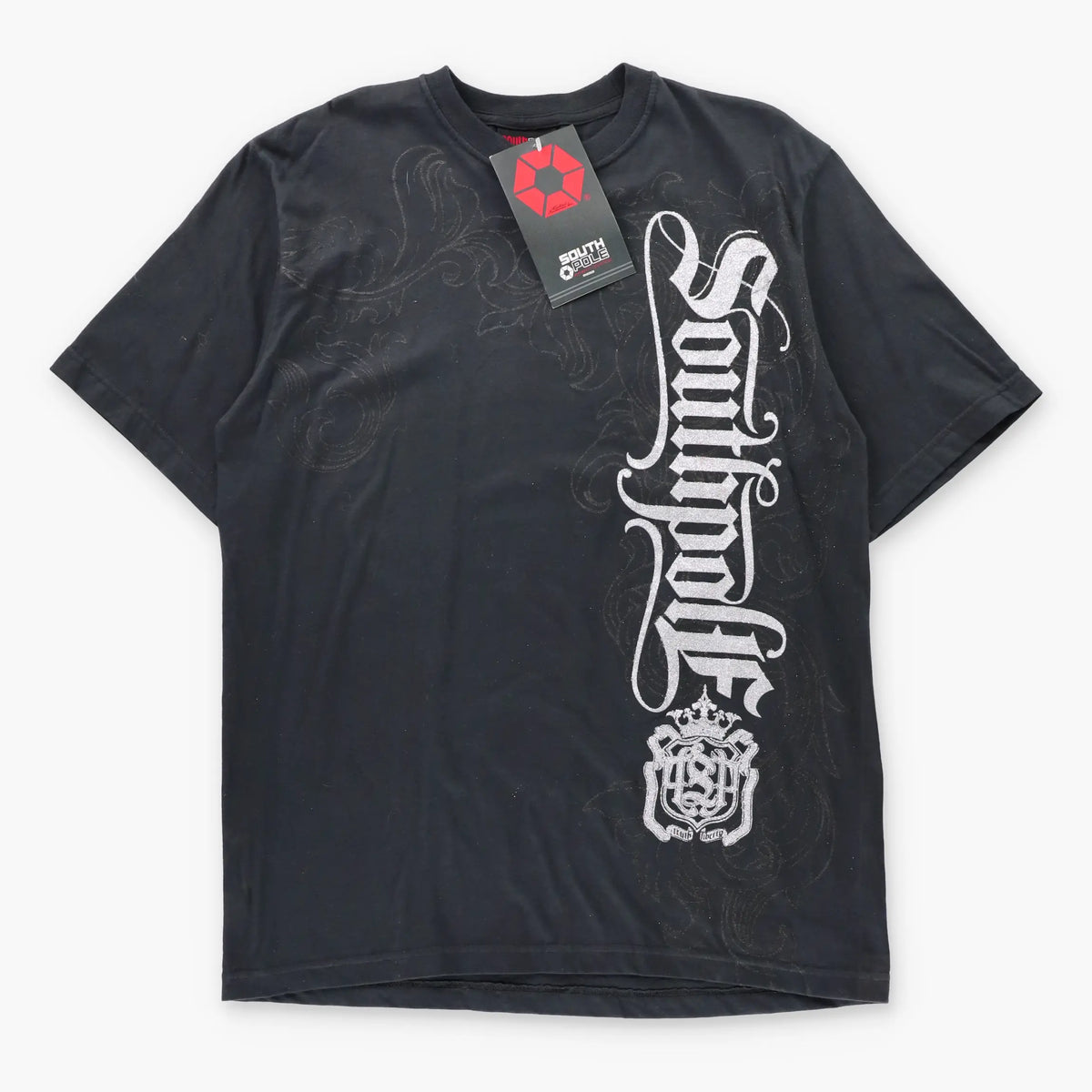 Vintage SOUTHPOLE Black & Silver Glitter Graphic Y2K Tee With Original Tag (L-XL TALL)