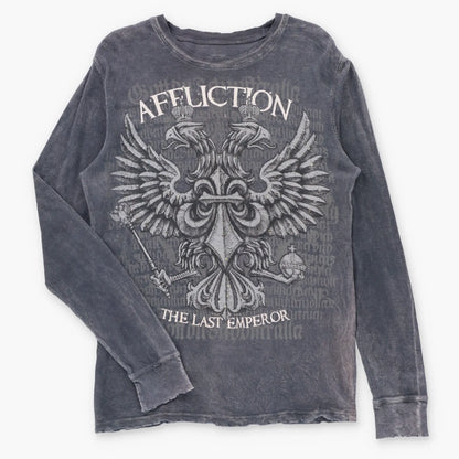 AFFLICTION Vintage Y2K "The Last Emperor" USA Made Waffle Thermal Studded Long Sleeve Tee (M TALL)