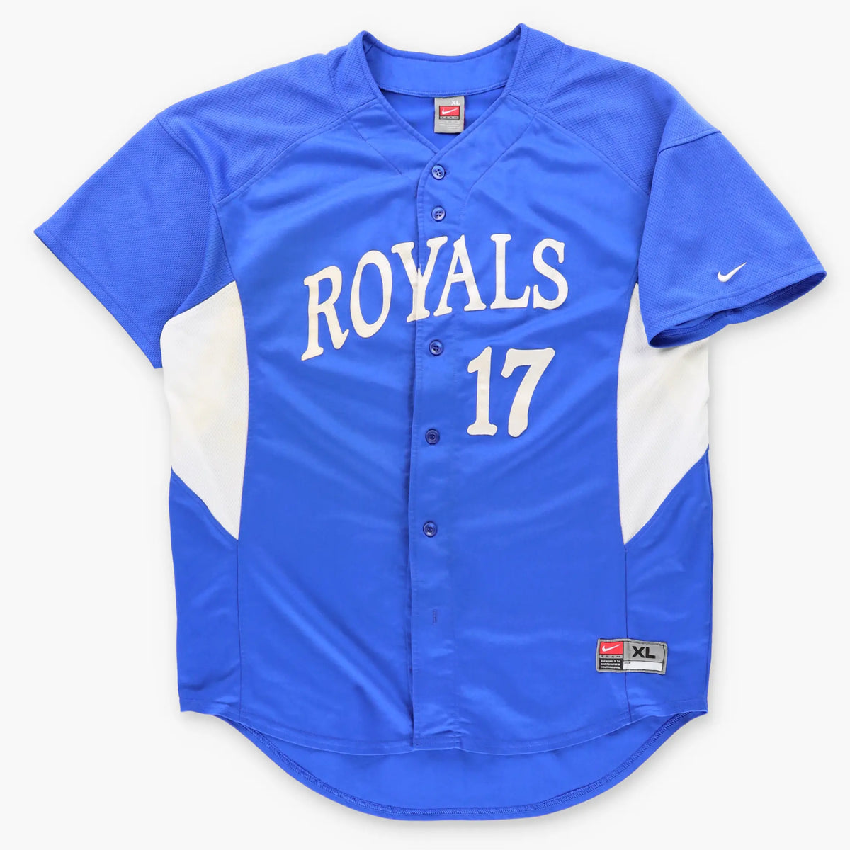 Vintage NIKE Kansas City Royals MLB #17 Embroidered Swoosh Logo Baseball Jersey (XL)