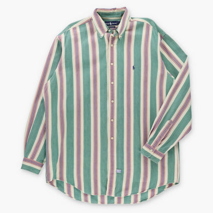 Vintage RALPH LAUREN Embroidered Pony Logo Multicolour Stripe Button Down Shirt (XL)