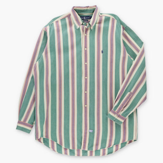 Vintage RALPH LAUREN Embroidered Pony Logo Multicolour Stripe Button Down Shirt (XL)