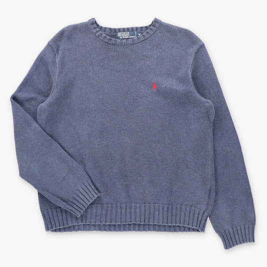 Vintage POLO RALPH LAUREN Embroidered Pony Logo Blue Knit Sweater (M)