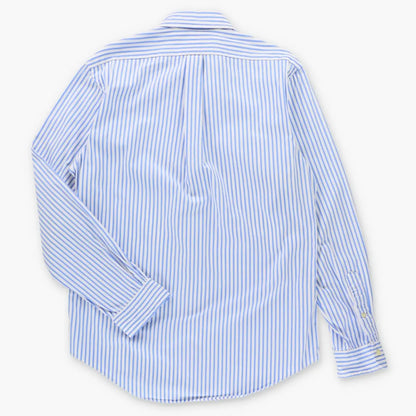 Vintage RALPH LAUREN 'Custom Fit' Pink Embroidered Pony Light Blue & White Stripe Shirt (M TALL)