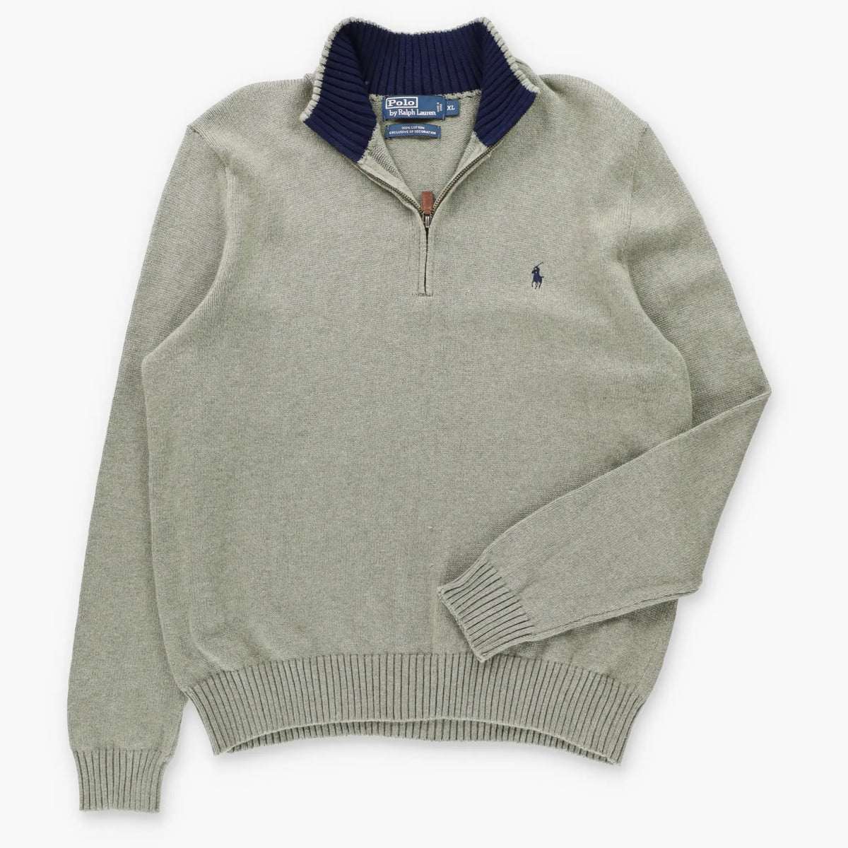 POLO RALPH LAUREN Embroidered Pony Logo 1/4 Zip Vintage Knit Sweater (L-XL)