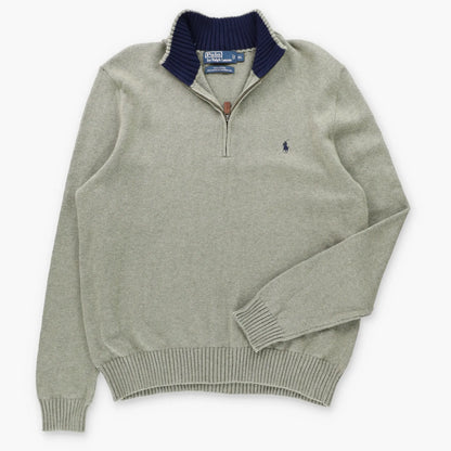 POLO RALPH LAUREN Embroidered Pony Logo 1/4 Zip Vintage Knit Sweater (L-XL)