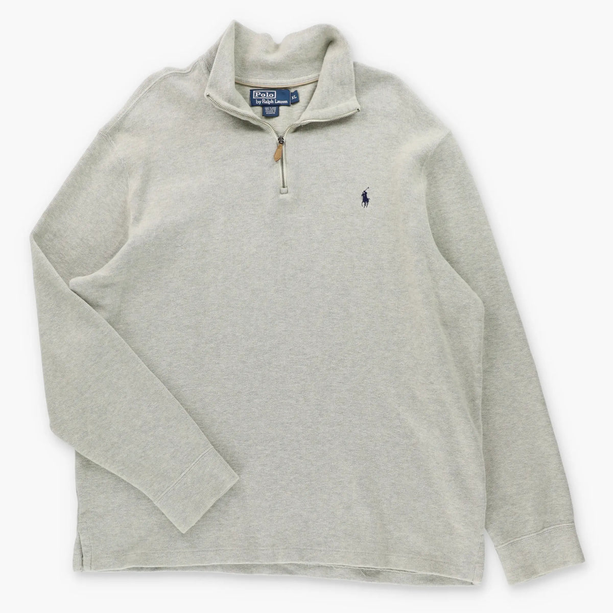 RALPH LAUREN POLO Embroidered Logo 1/4 Zip Vintage Light Grey Knit Sweater (XL)