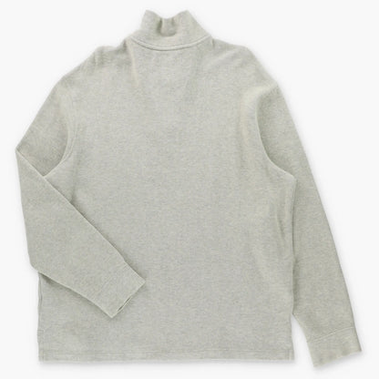 RALPH LAUREN POLO Embroidered Logo 1/4 Zip Vintage Light Grey Knit Sweater (XL)