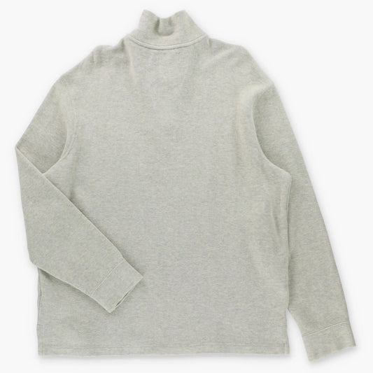 RALPH LAUREN POLO Embroidered Logo 1/4 Zip Vintage Light Grey Knit Sweater (XL)