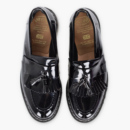 SOLOVAIR Black Patent Tassel Loafers England Made (9)