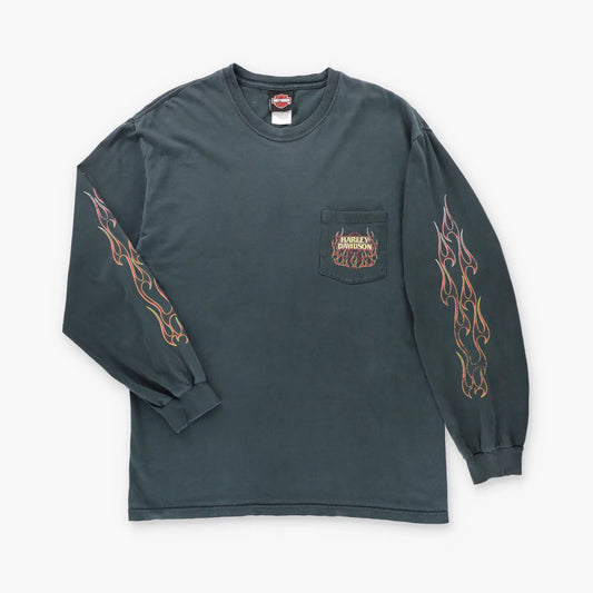 Vintage HARLEY DAVIDSON Detroit Double Sided Y2K Long Sleeve Tee USA Made (M-L)