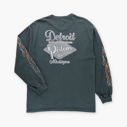 Vintage HARLEY DAVIDSON Detroit Double Sided Y2K Long Sleeve Tee USA Made (M-L)