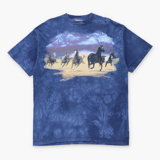 Vintage 1999 THE MOUNTAIN Wild Horses Blue Tie Dye T-Shirt (XL TALL)