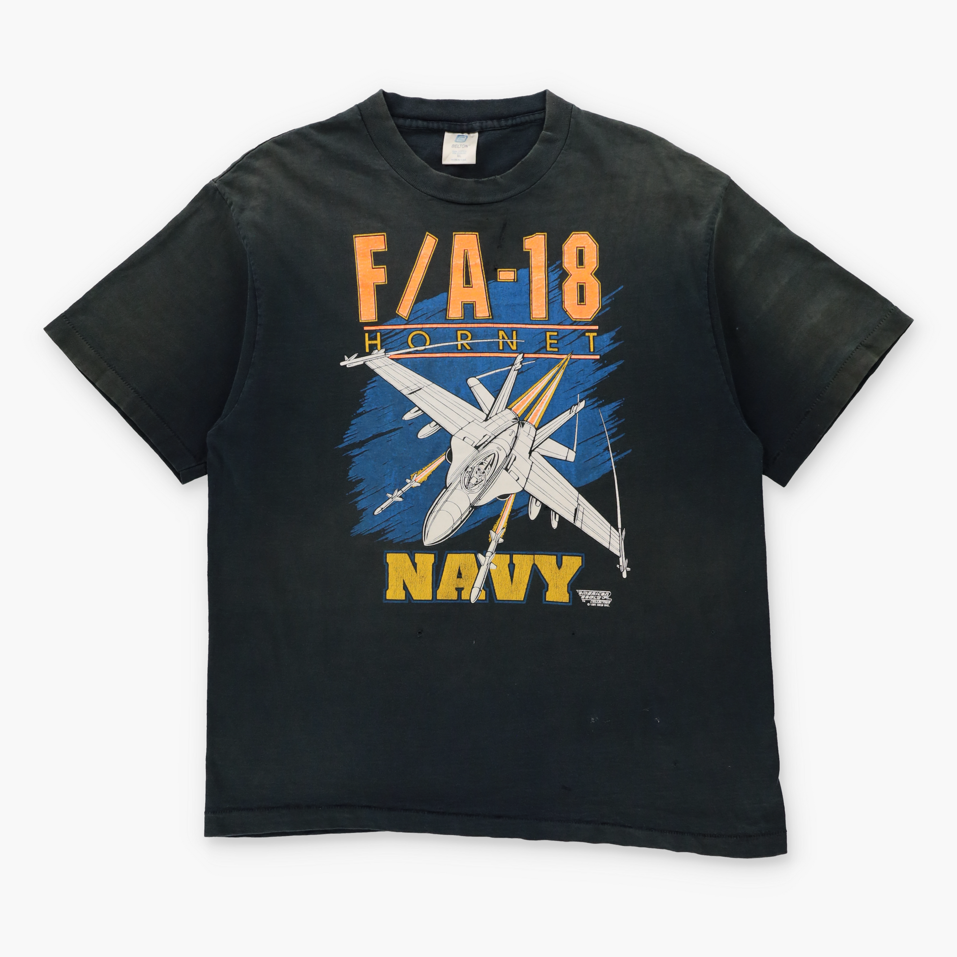 Vintage 1991 Black & Neon F/A-18 Hornet Fighter Jet Single Stitch Tee USA Made (L-XL) Vintage Sole Melbourne