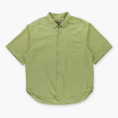 Vintage QUIKSILVER Light Green Plaid Short Sleeve Button Down Shirt (XL)