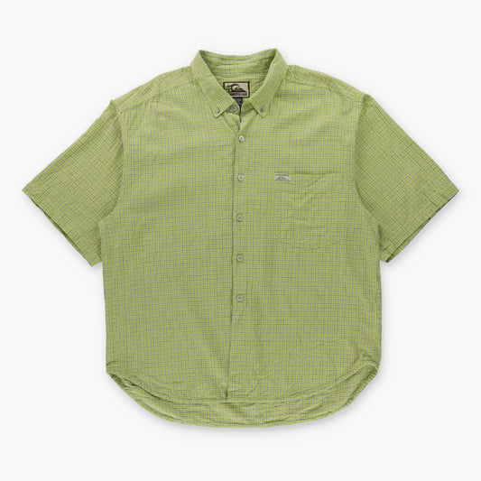 Vintage QUIKSILVER Light Green Plaid Short Sleeve Button Down Shirt (XL)