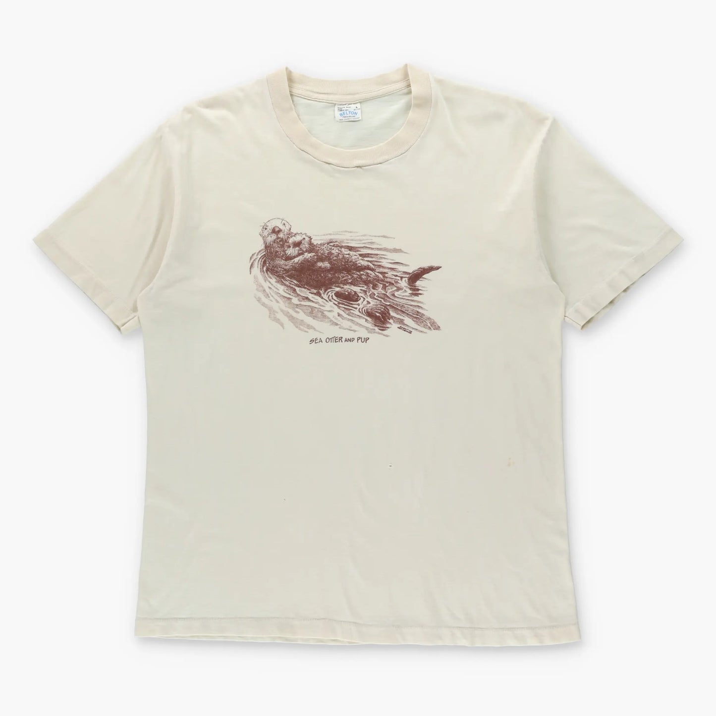 Vintage 1978 "Sea Otter And Pup" Light Beige Single Stitch BELTON Tee USA Made (S)
