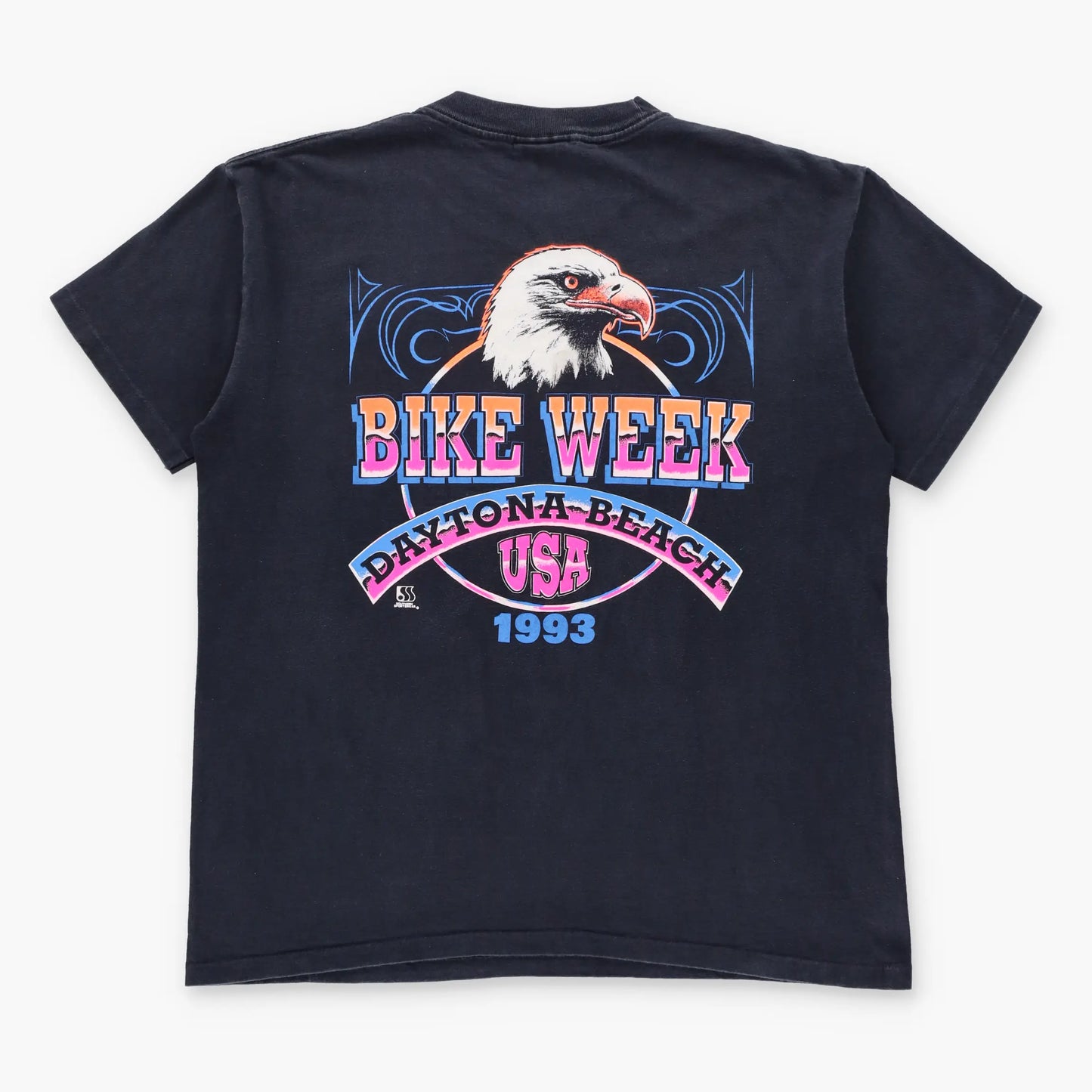 Vintage 1993 HARLEY DAVIDSON Black & Neon Daytona Beach Bike Week Single Stitch Tee USA Made (L)