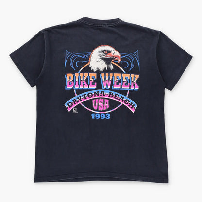 Vintage 1993 HARLEY DAVIDSON Black & Neon Daytona Beach Bike Week Single Stitch Tee USA Made (L)
