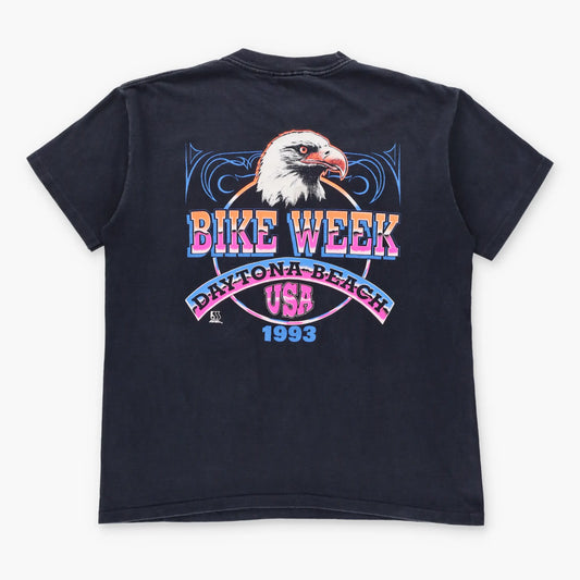 Vintage 1993 HARLEY DAVIDSON Black & Neon Daytona Beach Bike Week Single Stitch Tee USA Made (L)