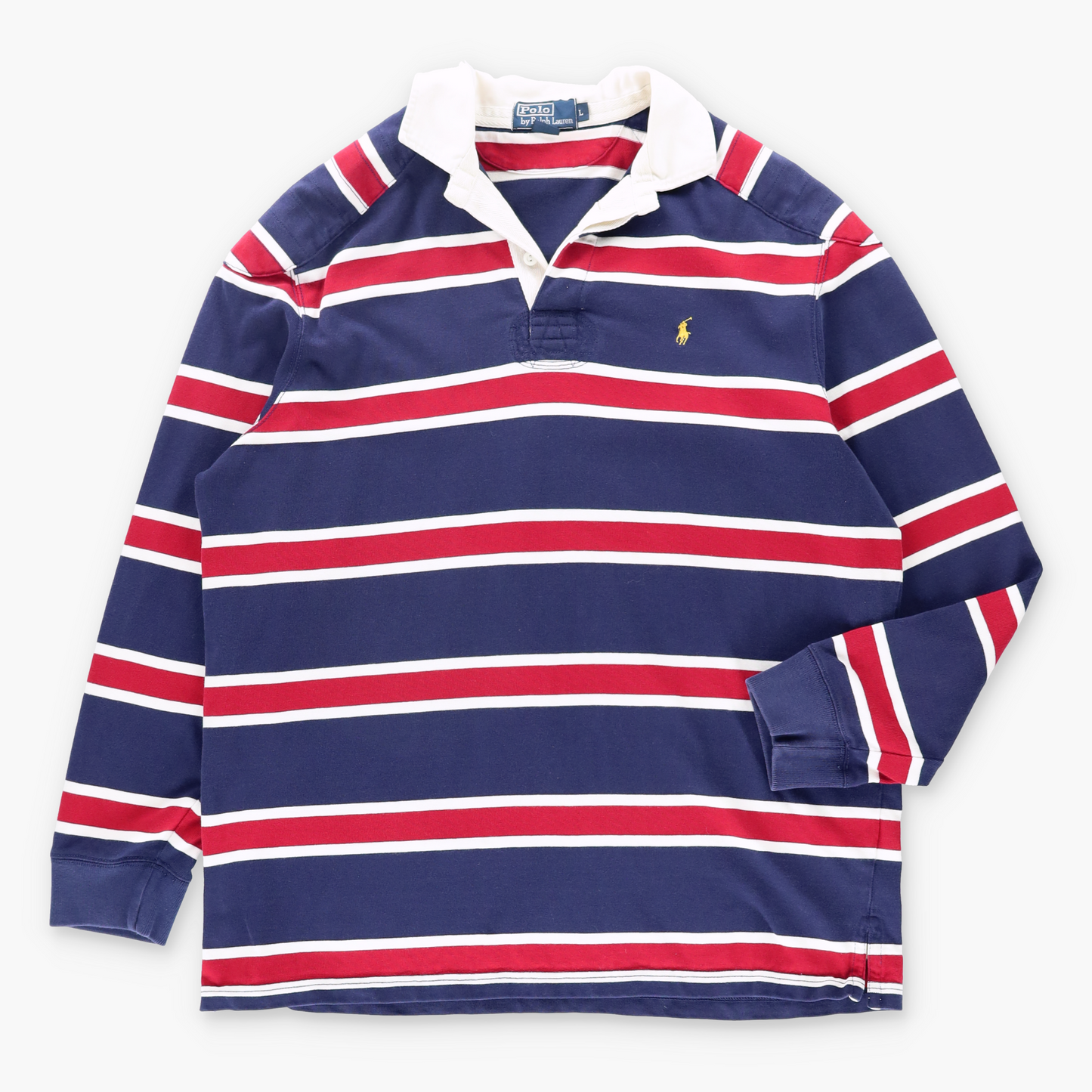 Vintage POLO RALPH LAUREN Embroidered Padded Stripe Rugby Jersey (L) Vintage Sole Melbourne