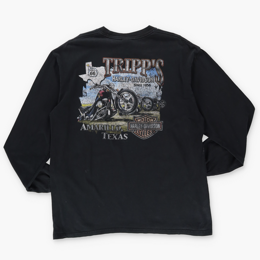 HARLEY DAVIDSON Y2K 'Tripp's' Eagle Black & Grey Long Sleeve Motorcycle Tee (XL)