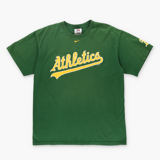 NIKE 2004 OAKLAND ATHLETICS MLB Swoosh Green & Yellow Baseball Tee (L)