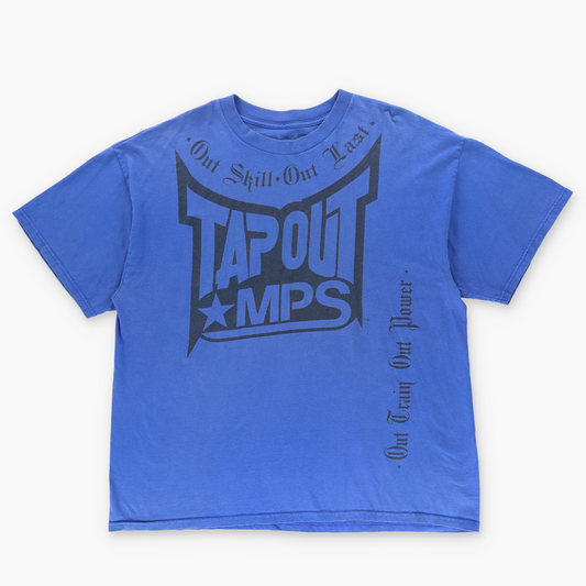 TAPOUT Y2K Grunge Spell Out Blue & Black Oversized Tee (XXL)