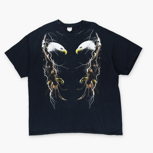VINTAGE Two Bald Eagles Lightning Black Animal Tee (XXL) *Aubany Vintage Sole Melbourne