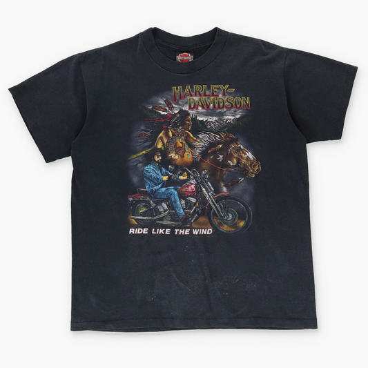 1991 HARLEY DAVIDSON 'Ride Like The Wind' Native American Motorcycle USA Made Tee (L)