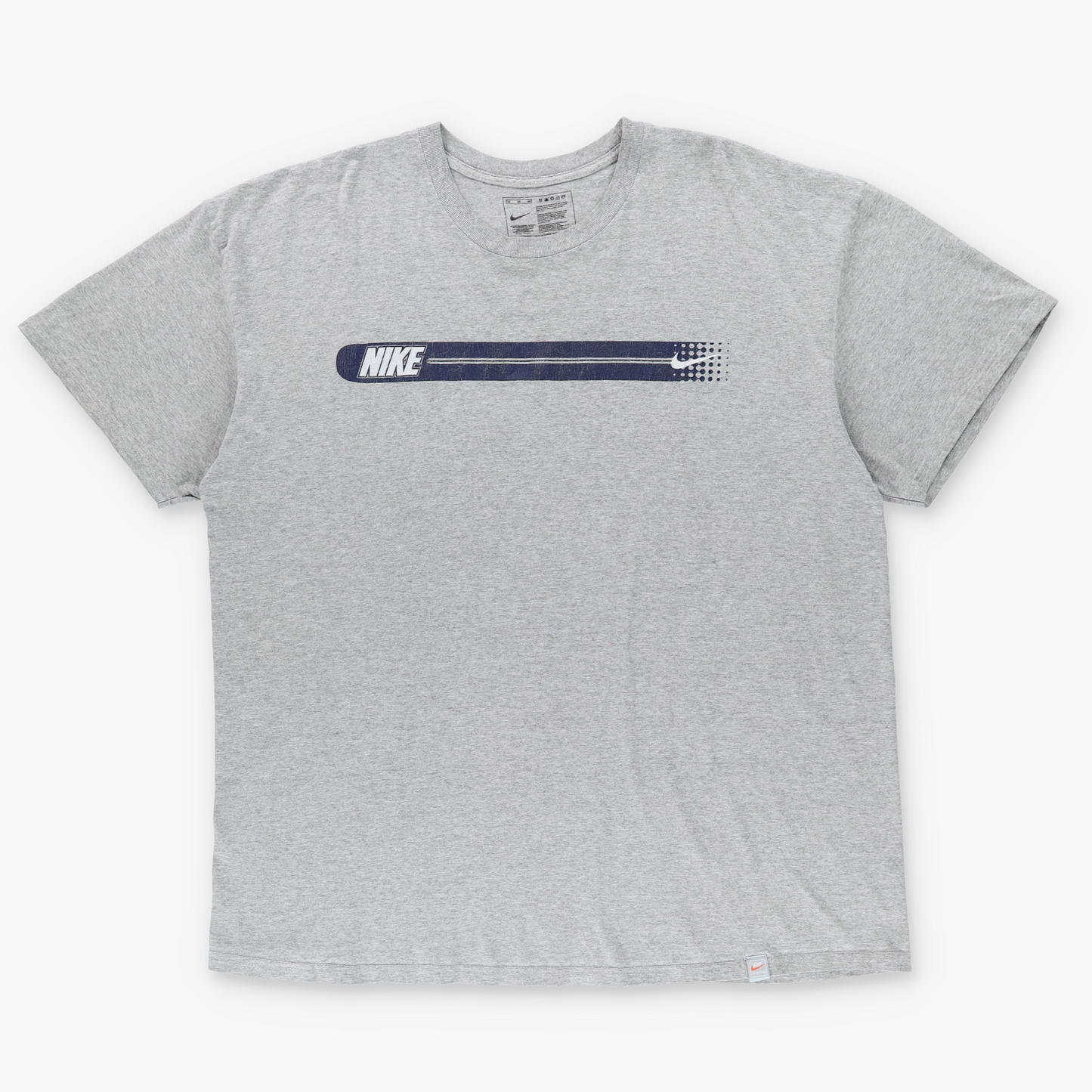NIKE Spell Out Swoosh Double Logo Grey & Navy Tee (XXL)
