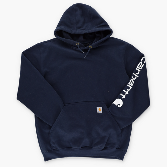 CARHARTT K288 'Loose Fit' Printed Sleeve Logo Navy Hooded Sweatshirt (M-L)