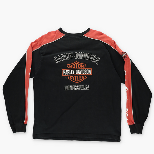HARLEY DAVIDSON Embroidered Spell Out Logo Orange & Black Sweatshirt (XL)