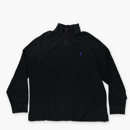RALPH LAUREN POLO 'Estate Rib' Embroidered Blue &Black Logo 1/4 Zip Knit Sweater (XL)